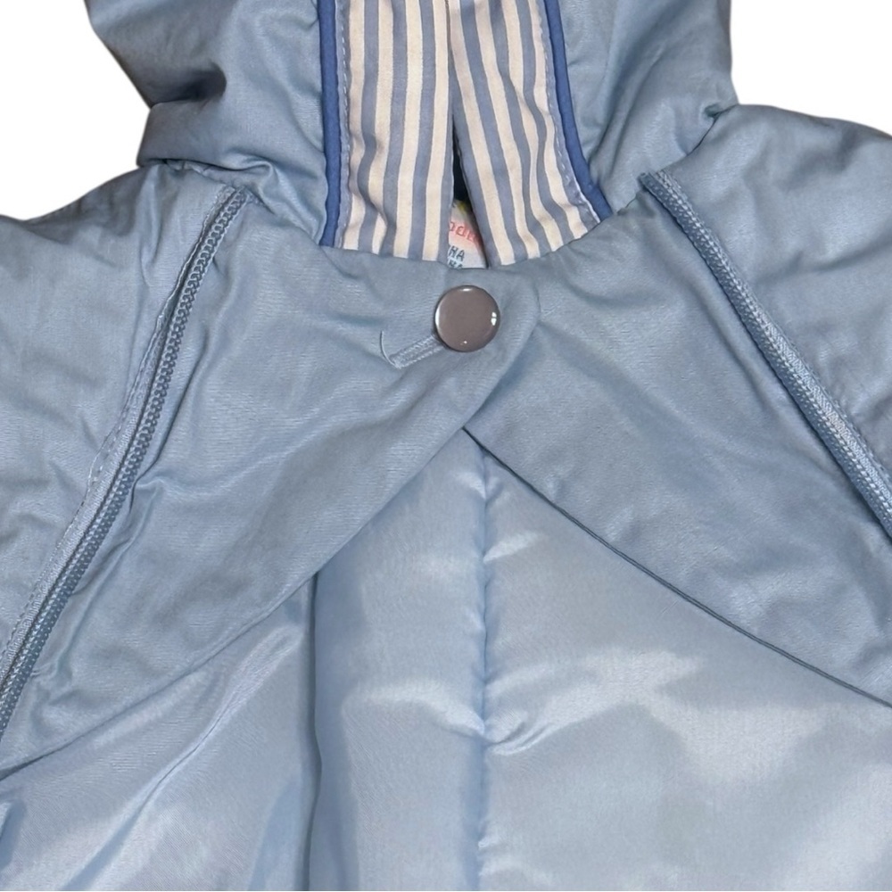 Vintage Quiltex Baby Boy Snowsuit Bunting – Blue Striped Bear Train – 3–6 Months - Picture 6 of 11
